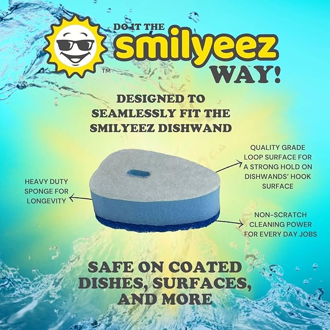 Smilyeez Soap Dispensing Dishwand (Black) with Ergonomic Handle and 4 No-Plastic Sponges - Effortless Cleaning and Long-Lasting Durability - Kitchen and Dishwashing Essential