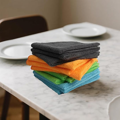 Tricol Clean 12 Pack Microfiber Cleaning Cloth 11.8x11.8inch - Streak-Free, Reusable Wipes for Glass, Kitchen, Car, Dusting - Absorbent & Lint-Free (Mixed 4 Colors 03, 11.8 x 11.8 in)