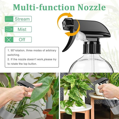 Glass Empty Spray Bottles 3 Pack, 17 oz/500 ml Glass Spray Bottles for Cleaning, Plants, Essential Oils, Hair Care, Refillable Empty Spray Bottle with Adjustable Nozzle for Squirt and Mist