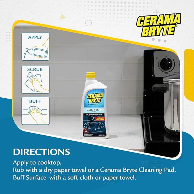 Cerama Bryte Removes Tough Stains Cooktop and Stove Top Cleaner for Glass - Ceramic Surfaces, 3-28 oz