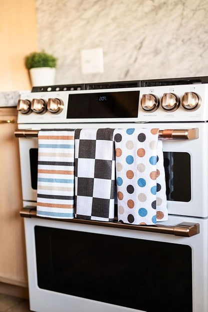 || 3 Pack Double Sided || Kitchen Towels || Dish Towels || Highly Absorbent || Hanging Loop || Dish Cloths || Modern || Designer Prints (dots,Stripes,Checkered)