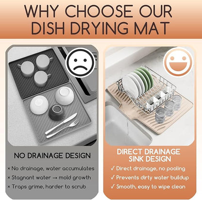Large Premium Silicone Dish Drying Mat for Kitchen Counter - 18.5"x13" Non-Slip, Heat-Resistant (450°F) with Fast Drain & Hanging Hole, Multi-Use Kitchen Sink Drying Mat (Beige)