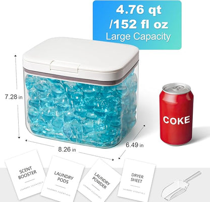 Laundry Pods Container, 1 Pack 4.76 qt. / 152 fl oz Powder Holder Dispenser for Laundry Room Organization Decor, Plastic Pod Beads Detergent Containers for Storage