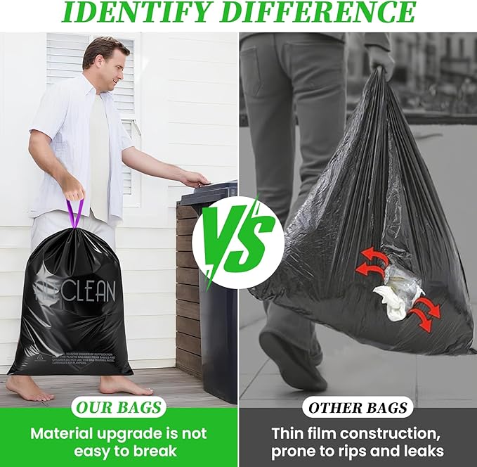 Trash Bags 15 Gallon Tall Kitchen Drawstring Garbage Bags,Fit 13-15 Gal Bins,Extra Strong&Leak-Proof,Unscented&Recyclable Trash Can Liners for Home Office Industrial Bathroom Garden Lawn(Black)