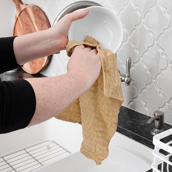Ritz Royale Collection 100% Combed Terry Cotton, Highly Absorbent, Kitchen Dish Cloth Set, 13-3/4" x 12", 3-Pack, Solid, Latte