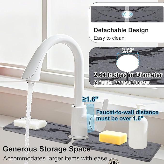 3 PCS Large Stone Dish Drying Mat for Kitchen Counter, Quick Dry Diatomaceous Earth Mat with Sink Faucet Pad, Marble Water Absorbing Stone Drying Mats for Dishes, Bottles and Cups