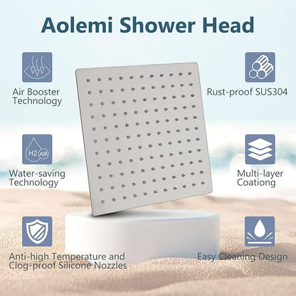 Aolemi Shower Faucet Set, High Pressure Shower System with 2-in-1 Handheld Sprayer, Wall Mount Fixture Combo with Rough-in Valve, 16 Inch Shower Head, Brushed Nickel