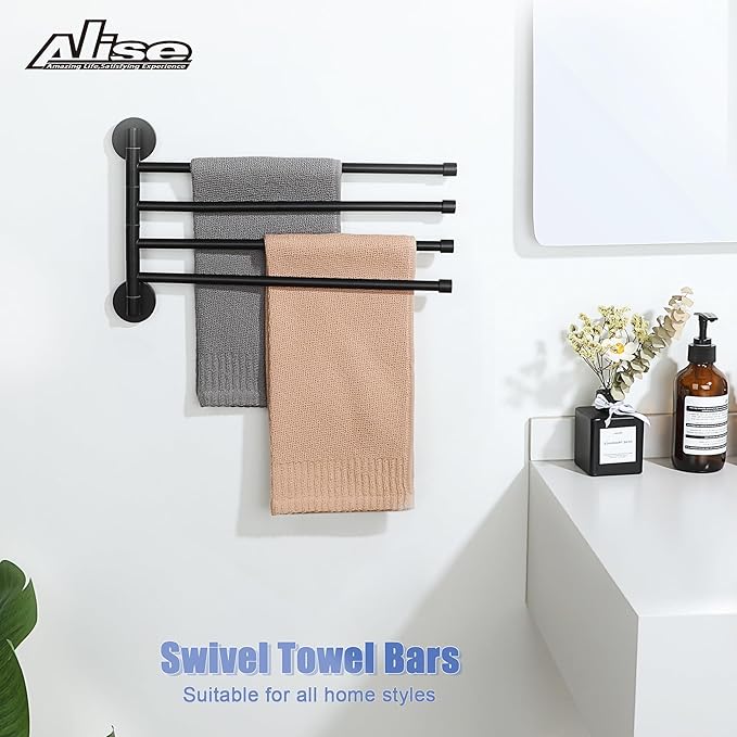 Alise Swivel Towel Rack,Folding 4 Arms Hand Towel Bars Towel Hanger for Bathroom,Wall Mount Drying Racks for Laundry,SUS304 Stainless Steel Swing Out Towel Holder Storage Space Saving,Matte Black