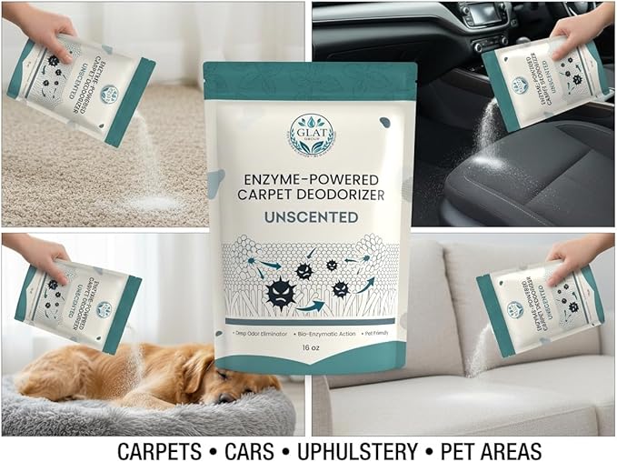 Enzyme-Powered Carpet Deodorizer (Powder) - Unscented | Natural Pet Odor Eliminator | Bio-Enzymatic Formula, Premium Performance, Eco Friendly | 16 oz