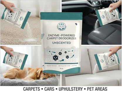 Enzyme-Powered Carpet Deodorizer (Powder) - Unscented | Natural Pet Odor Eliminator | Bio-Enzymatic Formula, Premium Performance, Eco Friendly | 16 oz