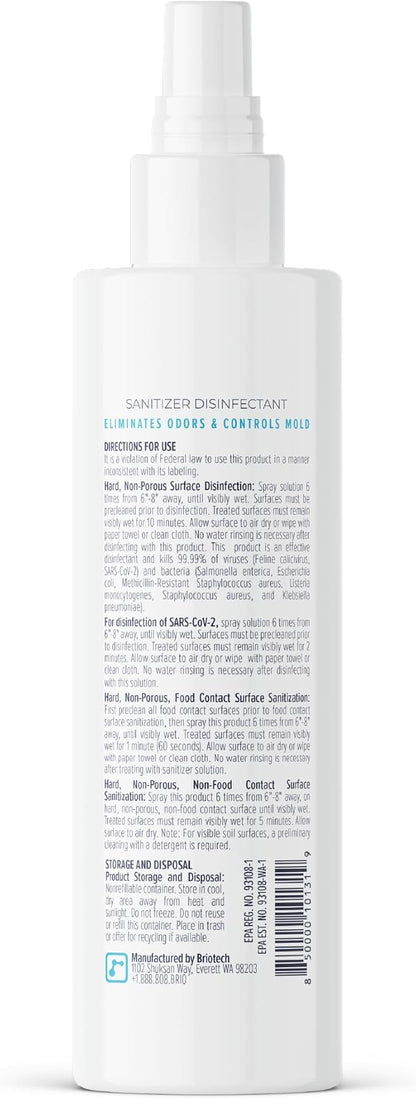 BRIOTECH Sanitizer Disinfectant Hypochlorous Spray, Kill 99.99% of Viruses & Bacteria, Control Mold, Eliminate Odor, Gentle for Nursery & Play Rooms, Food Contact Surface Sanitizer, 4 fl oz