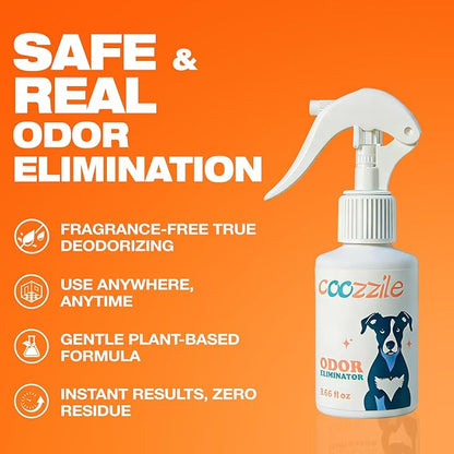 Pet Odor Eliminator, Odor Remover and Pet Spray Fragrance Free Colorless 3.38oz Spray, Safe Highly Effective Carpet and Cat Litter Deodorizer for Dogs and Cats