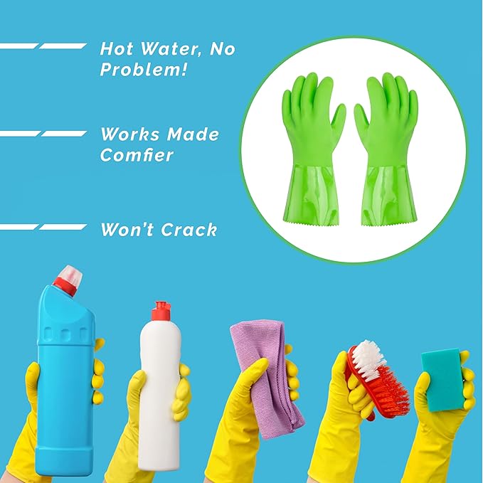 Kitchen-Star Ultimate Rubber Household PVC Gloves with Comfortable Cotton Lining, Anti-Slip surface, Kitchen Dishwashing, Extra Thickness, Kitchen Cleaning, Working, Painting, PetCare (X-Large, Green)