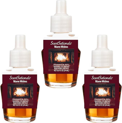 ScentSationals Warm Wishes Fragrance Oil Plug In Air Freshener Refills 3-Pack - Works with Scentsationals Wall Plugs, Long-Lasting Home Fragrance, 0.8 fl oz Each, Packaging May Vary