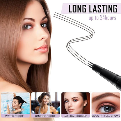 LAVONE Eyebrow Pencil, 2-In-1 Waterproof Eyebrow Pen, with 3 Tip Microblading Eyebrow Pen and Ultra-Precise Brow Pencil, Dual-ended Eyebrow Brush, for Eyebrow Makeup - Dark Coffee