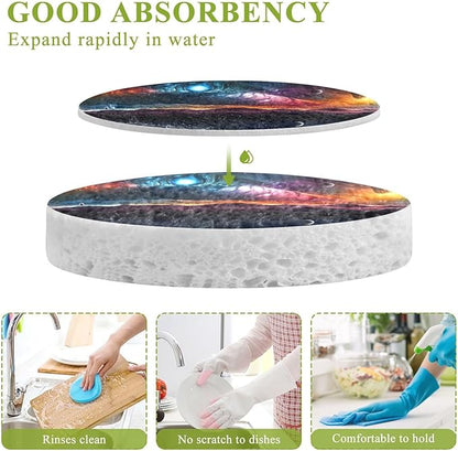 Galaxy Planet Kitchen Scrub Sponges, Pop-up Kitchen Cleaning Sponges Reusable Dish Washing Sponges for Bathroom Household Cleaning 3 Pack - Non Scratch Scrubber