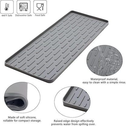Silicone Coffee Mat, 16"X7" Heat-Resistant,Eco-friendly,Hygienic Drying Pad,Leak-Proof and Non-Slip,Removable Silicone Mat with Concave and Convex Design,（Gray 16X7）