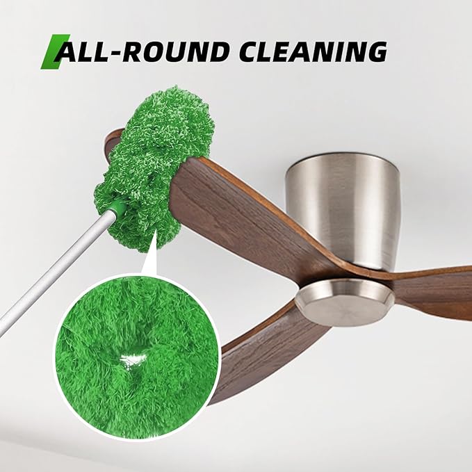 DRQ Ceiling Fan Cleaner Duster, 2 Pack Reusable Microfiber Duster with Extension Pole, 13 to 50 Inch Fan Blade Cleaner, Removable Dusters for Cleaning Walls Bookshelves Door Window Top (Green)