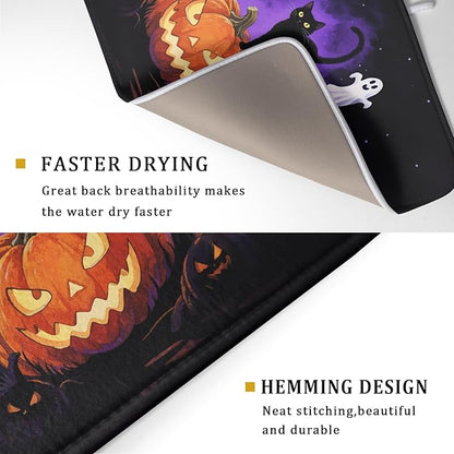 Halloween Ghost Pumpkin Dish Drying Mat for Kitchen Counter 18x24 Black Cat Holiday Scary Theme Absorbent Reversible Microfiber Drying Mats Kitchen Countertop Protector Dishes Drainer Pad