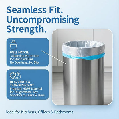 150 Counts 5 Gallon Trash Bags Drawstring - 1.1 Mil Thick,Heavy Duty Small Garbage Bags Unscented,Strong White Plastic Waste Can Liners for Bathroom,Toilet,Office