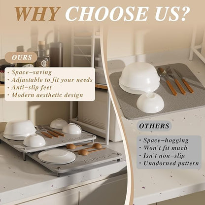 VERIFOST 2pcs Large Stone Dish Drying Mat with Acacia Wood Holder Stand for Cutting Board and Stone Drying Mat for Kitchen Counter Quick Dry Diatomaceous Earth Mat for Kitchen Counter, Moonlight Gray