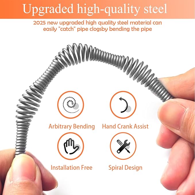 Drain Snake Auger（33 Feet）, Plumbing Snake Drain Hair Clog Removal Tool, Heavy Duty Snake Auger, Sink Unclogger Drain Cleaner Tool for Bathroom Kitchen Tub Shower Drain Clog Remover with Gloves