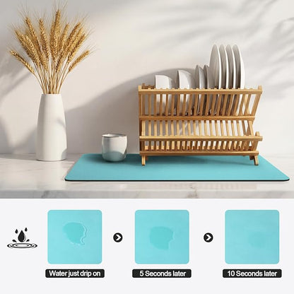 Ecotrim - Dish Drying Mat for Kitchen Counter | Coffee Bar Mat for Countertops | Heat Resistant Drainer Mat with Non-slip Rubber Backed | Hide Stain Kitchen Absorbent Draining Mat | Turquoise 16"x20"