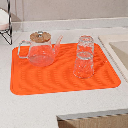 MicoYang Silicone Dish Drying Mat for Multiple Usage,Easy clean,Eco-friendly,Heat-resistant Silicone Mat for Kitchen Counter or Sink,Refrigerator or Drawer Liner Orange XL 18 inches x 16 inches