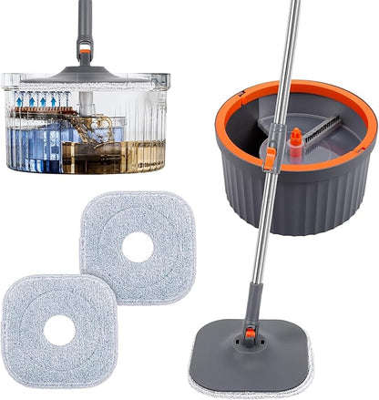 LEVELEVE Mop and Bucket Set，Spin Mop and Bucket Set with Separate Dirty and Clean Water，2 Replaceable Mop Pads，Deep-Cleaning Mops for Floors, Versatile Mops for Walls