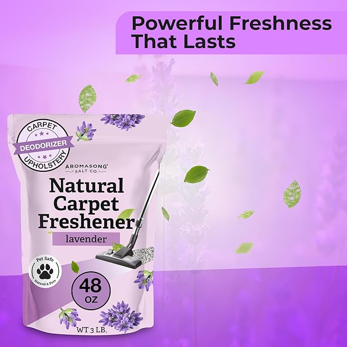 Aromasong Carpet Deodorizer Powder- 2-Pack -100% Natural Lavender Carpet Freshener - Safe For Pets - Carpet Powder For Vacuuming - Effective Pet Odor Eliminator For Strong Odor & Pet Urine - 13 Oz.