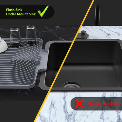 Silicone Drying Mat for Kitchen Counter , Dish Drying Rack Matt with Built in Drain, Small Dry Mats for Dishes Drying Pad for Kitchen Counter (20×15.7inch Extra Large, gray)