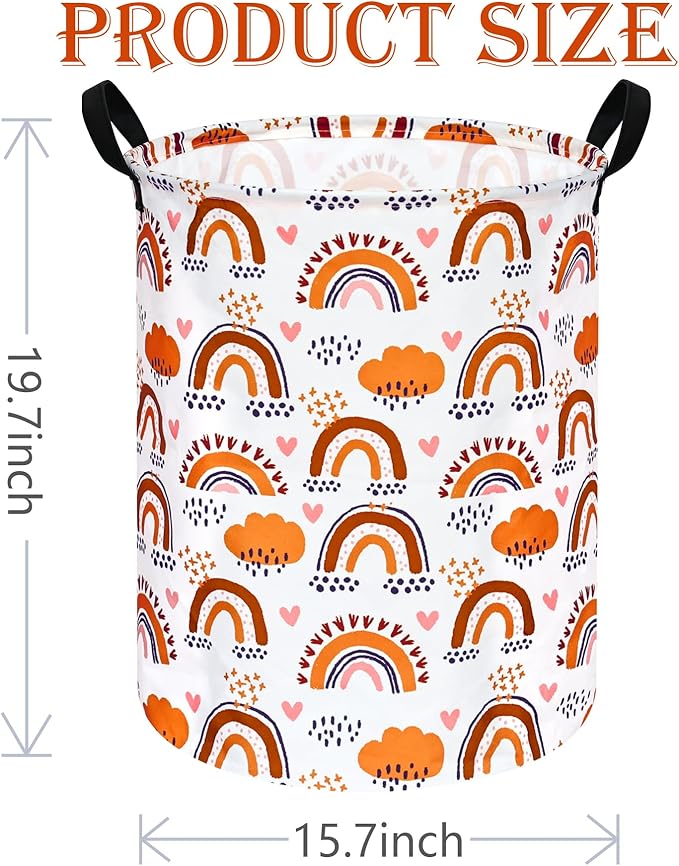 19.7 Inch Round Laundry Clothes Hamper Laundry Basket with Handles,Storage Organizer Bins Laundry Gift Basket for Room, Bedroom Decor (Rainbow)