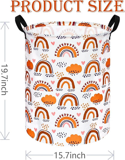 19.7 Inch Round Laundry Clothes Hamper Laundry Basket with Handles,Storage Organizer Bins Laundry Gift Basket for Room, Bedroom Decor (Rainbow)