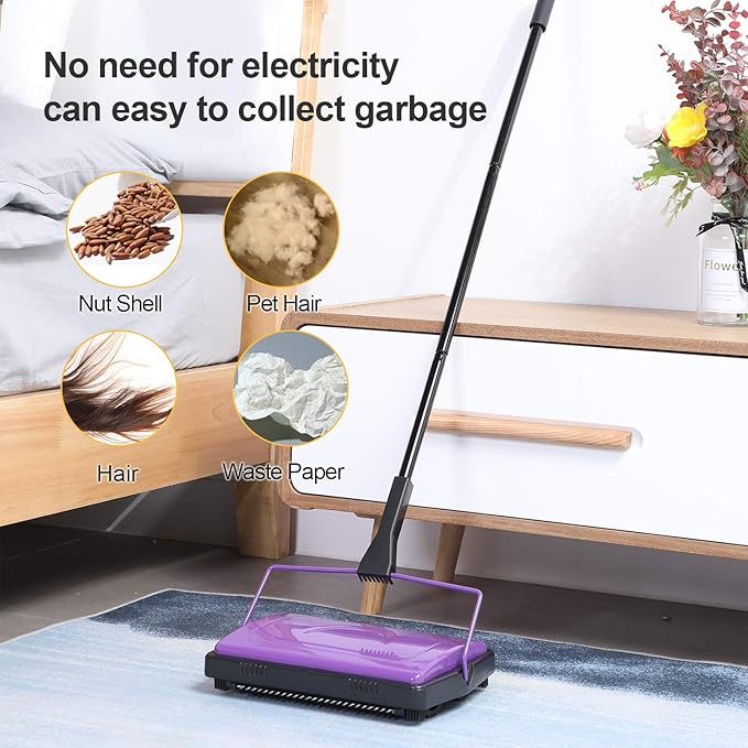 Yocada Carpet Sweeper Cleaner 4 Poles for Home Office Low Carpets Rugs Undercoat Carpets Pet Hair Dust Scraps Paper Small Rubbish Cleaning with a Brush