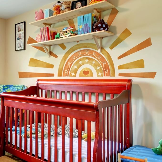 Wall Stickers Decals Kids Peel and Stick Removable for Nursery Kids Bedroom Living Room décor Boys Playroom (Sun Rainbow)