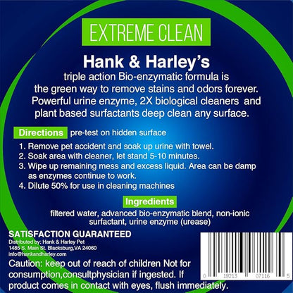 Hank & Harley Extreme Enzyme, PET Stain & Odor Eliminator - Triple Action bio-enzymatic Cleaners and Plant Based surfactants Breaks Down pet Mess Forever. Fragrance Free, Safe for Pets