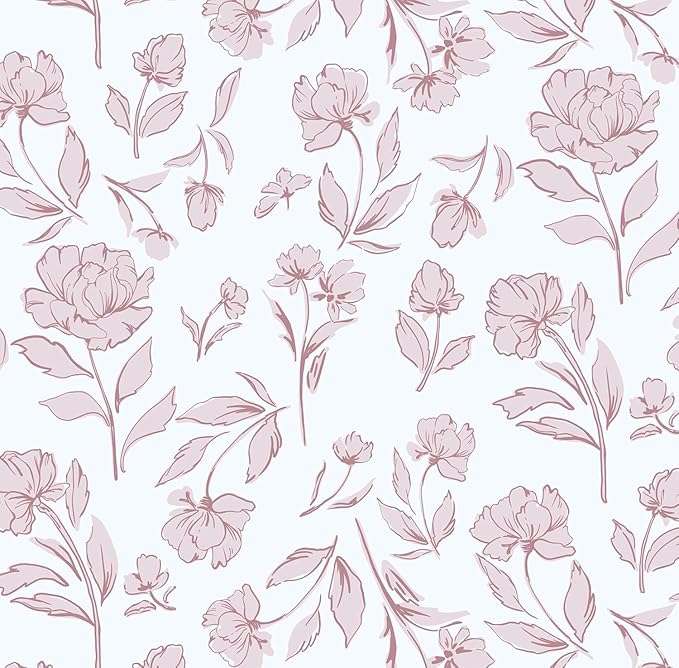 Timeet Floral Peel and Stick Wallpaper Pink and White Wallpaper Removable Self-Adhesive Contact Paper for Bedroom Bathroom Vintage Wall Paper for Walls Covering 17In×393.7In