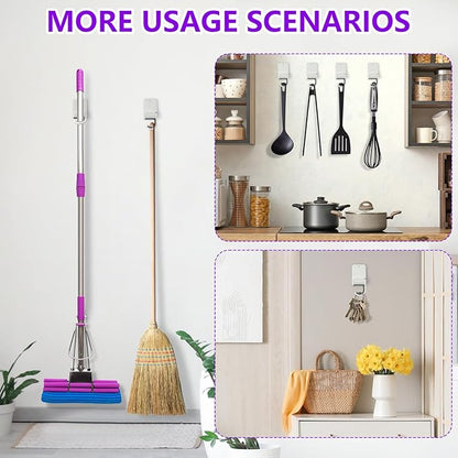Broom and Mop Holder Wall Mount, Heavy Duty Screw Drilling Gripper Rack Supports up to 10 lb for Kitchen, Laundry Room, Garage, and Garden Storag (4, White)