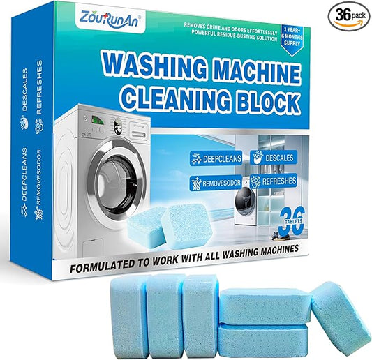 36 Pack Washing Machine Cleaner Descaler Tablets-18-Month Supply, Deep Cleaning Descaler for Front & Top Load Washers, Deodorizer, Mold & Limescale, Septic Safe, Compatible with All Brands