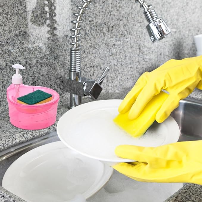 Hand Soap Dispenser - 2 in 1 Washing Up Liquid Dispenser, Dish Washing Pump Organizers | Sink Pump Dispenser Refill Soap Holder with Sponge, Soap Pump and Sponge caddyy for Kitchen Dishwashing