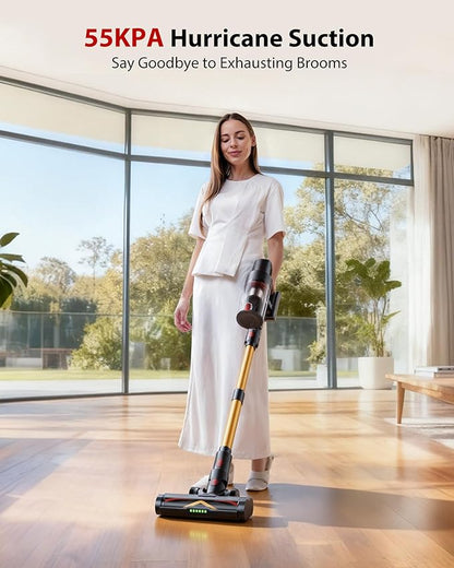Cordless Vacuum Cleaner, 75Mins/55KPa/650W Self-Standing Stick Vacuum Cleaners for Home, Rechargeable, Lightweight, Anti-Static&Anti-Tangle Brush, for Hard Floor, Carpet, Hardwoods, Pet Hair
