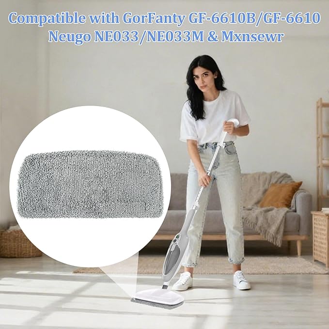 4 Pack Steam Mop Pads Compatible with GorFanty GF-6610B/GF-6610, Neugo NE033/NE033M & Mxnsewr, Washable Microfiber Steam Mop Replacement Pads for Multi-Surface Cleaning