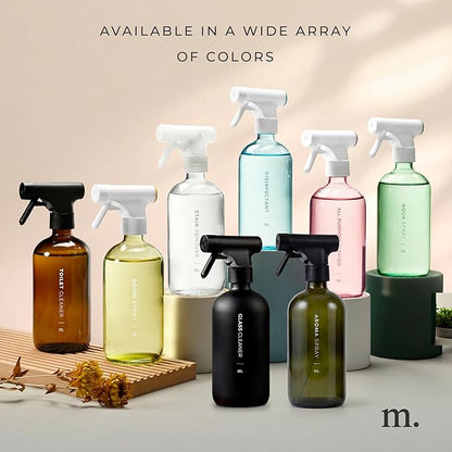 MaisoNovo Glass Spray Bottles for Plants - 16.9 fl oz Dark Green x 2 with 16 Labels