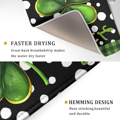 St. Patrick's Day Dish Drying Mats 18x24 Inch Green Clover Shamrock Lucky Kitchen Mat Polka Dot Microfiber Drying Mats Ultra Absorbent Reversible Dishes Drying Rack Pad for Kitchen Countertops