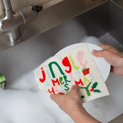 DII Swedish Dishcloths for Kitchen & Cleaning, Reusable, Machine Washable & Dishwasher Safe, Biodegradable, 7.75 x 6.75, Jingle, 3 Piece