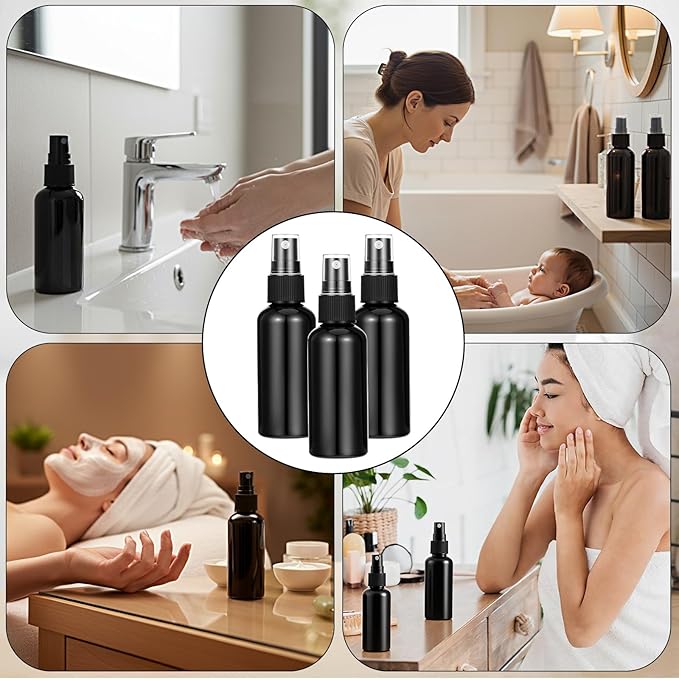 100 Pcs 2oz Black Spray Bottles, Fine Mist Refillable Travel Size Plastic Spritzers - Leak Proof Mini Mister for Cleaning, Hair, Essential Oils & Perfume