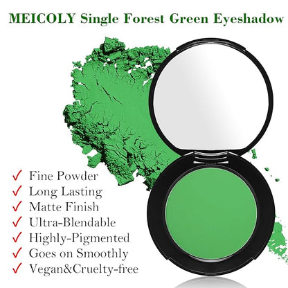 MEICOLY Light Green Eyeshadow with Mirror,Forest Green Matte Eye Shadow Palette,Pressed Powder Single Eyeshadow for Women and Girls,Eye Makeup Eyelid Color,High Pigment,Long Wearing