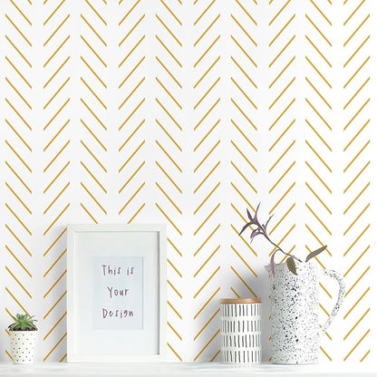 Erfoni Yellow and White Peel and Stick Wallpaper Modern Herringbone Wallpaper Bathroom 17.7inch x 118.1inch Geometric Removable Contact Paper Peel and Stick Self Adhesive Cabinet Wall Paper Waterproof