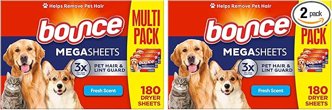 Bounce Fabric Softener Sheets, Fresh Scent, 180 Count | Pet Hair and Lint Guard | Pack of 2 | 3X Pet Hair Fighters