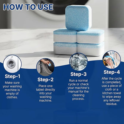 Washing Machine Cleaner Tablets – 24-Pack Deep Cleaning & Descaler for HE, Front Load & Top Load washer cleaner tablets, Septic-Safe, 12-Month Supply